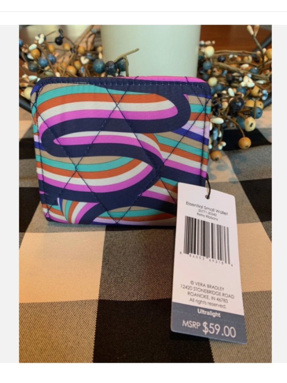 Vera Bradley Small Essential Wallet Ultralight Retro Ribbons Rainbow nwt bifold
